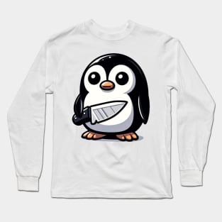 penguin with a knife Long Sleeve T-Shirt